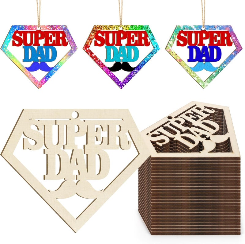 Sophena Wooden DAD Ornaments to Paint Father's Day Birthday Party Decoration Cutouts Unfinished 24PCS 3.5 x 3 inches, DIY Blank Unfinished Wood Daddy Ornament for Home Crafts Hanging Father Day Decoration - Image 1